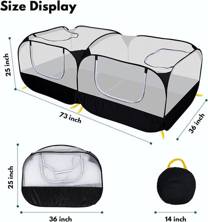 Small Animal Playpen, Portable Chicken Run Coop with Detachable Bottom and Breathable Mesh Walls, Foldable Pet Enclosure for Puppy Kitten Rabbits, Pet Tent Indoor Outdoor