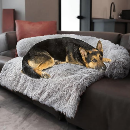 Tinaco Calming Dogs/Cats Bed Mats, Dog Pad Washable Removable Couch Cover, Plush Long Fur Mat for Pets, Waterproof Lining, Perfect for Small, Medium and Large Dogs and Cats (Light Gray, 45"x37")
