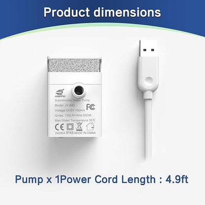 Cat Water Fountain Pump,108oz/3.2L Automatic Stainless Steel Cat Fountain Replacement Pump,Replacement Pump JY-840 Submersible Motor