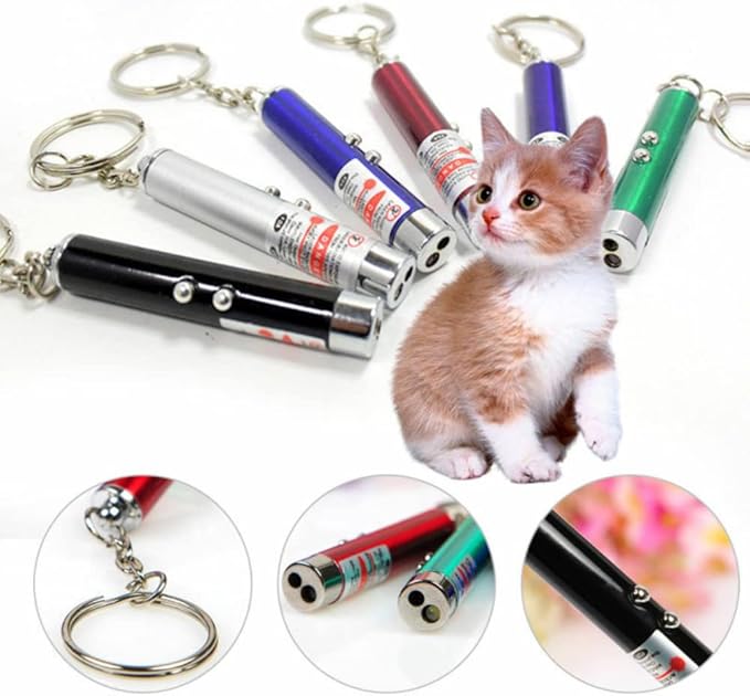 Mini Cat Toys Laser Pointer Cat Laser Toys Interactive Cat Toys for Indoor Cats Kittenes Dogs Pen Keychain Flashlight Pet Lamp LED Infrared Button Electronics Included (1 PCS Pack, Blue)