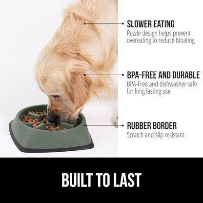 GORILLA GRIP Patented BPA Free Slow Feeder Dog Bowls, Interactive Puzzle Toy for Dogs and Cats Food Training Enrichment, Keeps Pets Busy and Prevents Puppy Overeating, Small Breeds, 1 Cup, Sage Green