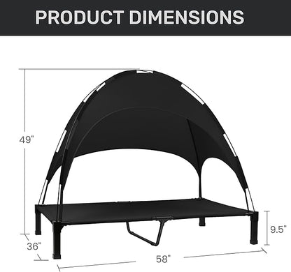 Heeyoo Elevated Dog Bed with Canopy, Portable Dog Cot with Removable Shade Tent, Outdoor Raised Pet Cot Cooling Bed for Dogs