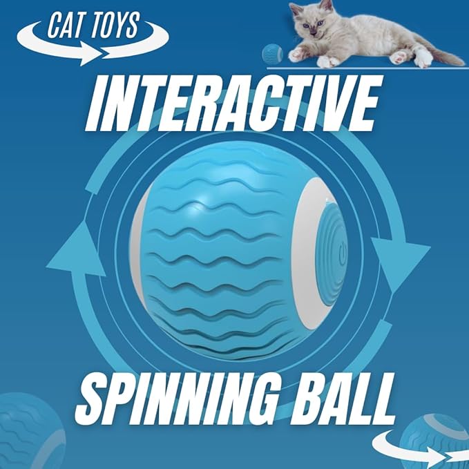 Cat Toys Interactive Spinning Ball, Automatic Rolling Smart for Cats Training, with Flashing LED Lights, and it’s USB Rechargeable. Food Grade Silicone Material. (Emerald Green)
