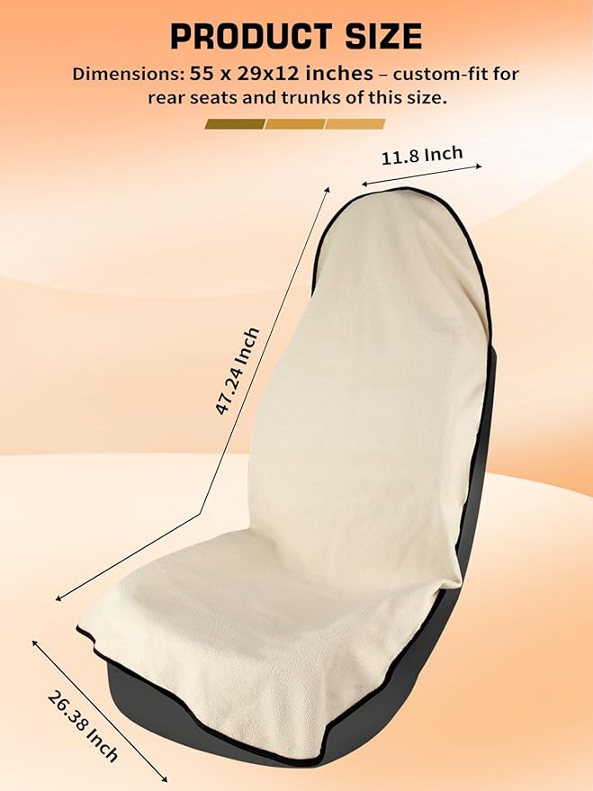 550g Heavy Duty Towel Car Seat Cover, Waterproof Sweat Protector for Post-Gym & Beach, Non-Slip Microfiber Bucket Seat Mat for Sedans SUV Minivans, Machine Washable (Beige, 1-Pack)