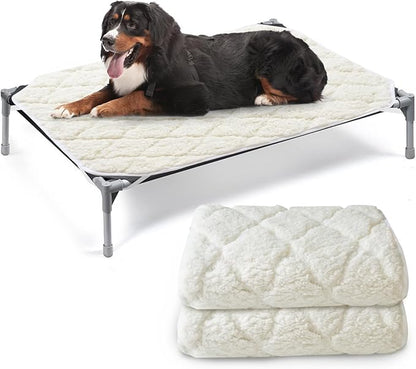 Elevated Dog Pad 2 Pack - Waterproof, Soft Plush, Machine Washable for Pet Cot, Large Size With Corner Straps (Pad Only, Bed Not Included)