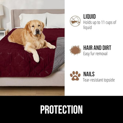 GORILLA GRIP Waterproof Dog Blanket, Leakproof Couch Cover for Dogs, Silicone Grip Backing, Protects Sofa, Sectional, Bed, Crate, Car & RV, Tear-Resistant Washable Senior Pet Blanket, 50x40, Burgandy