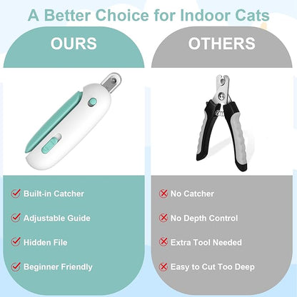 Wanheart Blue Cat Nail Clippers with Safety Guard & Nail Catcher, No Mess Cat Nail Trimmer for Cats & Kittens, Safe Pet Nail Clipper Anti-Splatter Collector, Grooming Tool (Blue)
