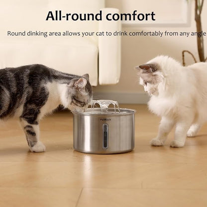 Cat Water Fountain Stainless Steel, 102oz/3L Automatic Pet Water Fountain with 6 Replacement Filters & 6 Pre-Filter Sponges for Cats, Dogs (Cat Fountain + 6 Filters + 6 Sponges)