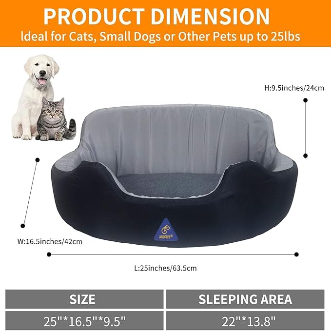Self-Heating Pet Bed with Adjustable Heat & Reversible Design - 3 Temperature Settings, Removable Washable Cover, Waterproof & Non-Slip Base for Dogs and Cats, Grey