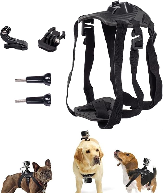 Dog Harness Mount for Camera, Adjustable Dog Harness Vest with Pet Chest and Back Fixation Mouting Base for Gopro Hero, Compatible with Osmo Action and Insta360, Suitable for Medium Large Dogs