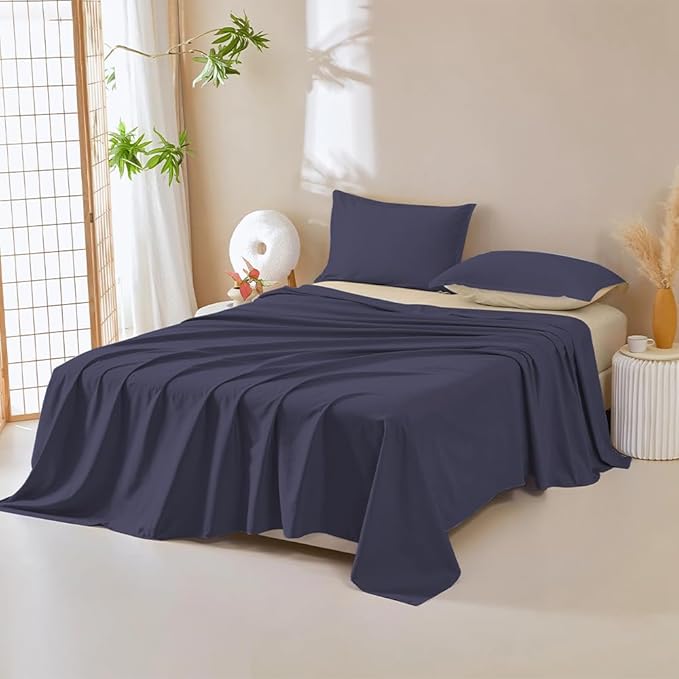 DUJUIKE Waterproof Bed Cover for Dog and Cats,Pet Hair Resistant Bed Sheet Cover, Protective Bed Liner Cover with 100% Waterproof Breathable Thin Fabric (Dark Navy, Super King 90 * 118 inch)