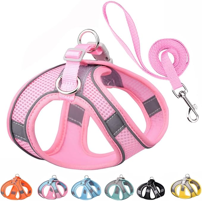 Small Dog Harness and Leash Set, No-Pull Puppy Harness for Outdoor Walking, Breathable Mesh Reflective Cats Vest for XXS Xs Small Medium Breed Pet Dogs, Pink S