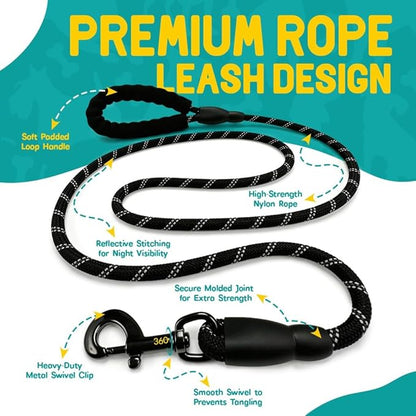 No Pull Dog Harness and Leash Set for Large Dogs – Adjustable Reflective Breathable Soft Padded Easy Control Dog Harness for Training & Walking, Black (Large)