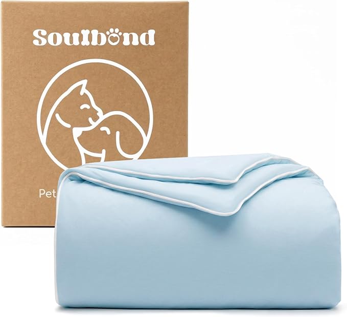 Soulbond Cooling Blanket for Extra Large Dogs - Q-MAX>0.45, Washable Cool Pet Cats Throw Blanket for Hot Weather, Self-Cooling Soft Dog Mat for Bed Crates Couch Sofa Cars(50"x60", Light Blue)