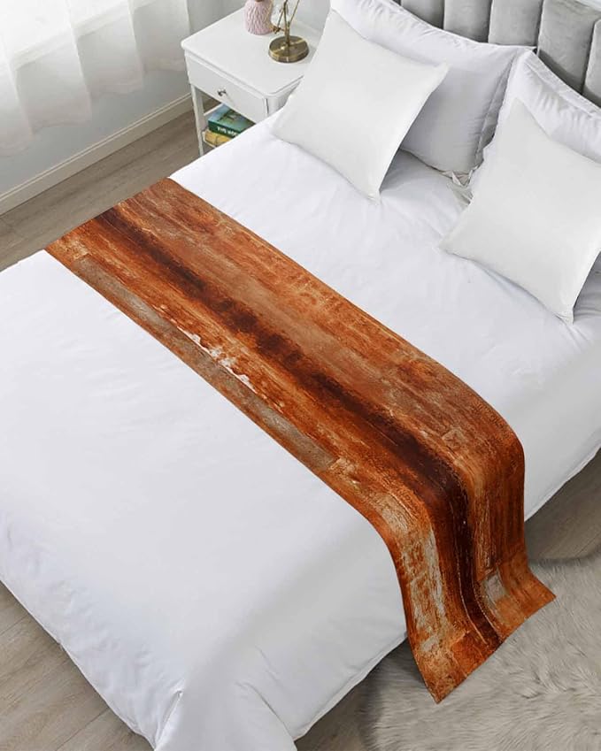 Burnt Orange Bed Runner for Cal.King Size Bed, Abstract Decorative Bed Scarf Throws for Foot of Bed, Oil Modern Painting Luxury Bedding Protector Slipcover Bed Runners for Home, 102 x 20 Inch