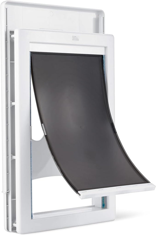 Amazon Basics Adjustable Plastic Dog and Cat Door, Large, 20.00’’ x 13.31’’ x 4.45’’, White and Grey