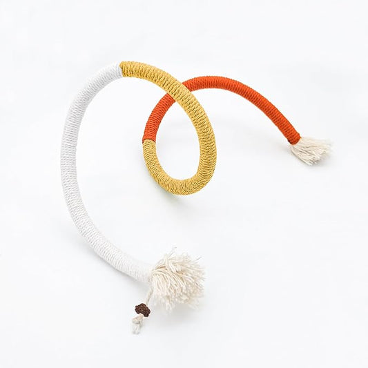Andiker Cotton Rope Toys, 27.55Inches Color Blocking Cotton Rope Toys, Safe Cat Toys Teething Chew for Boredom and Stimulating (Orange+Yellow+Beige)