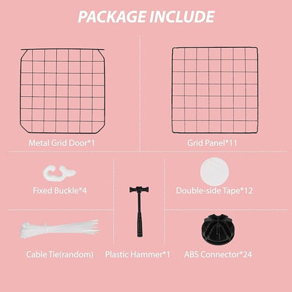 Guinea Pig Cages with Door and Top, 25x25x12inch Small Animal Cage, 12pcs Metal Grid Panels Small Animal Playpen, Expandable Cage for Guinea Pigs, Rabbits, Hamsters and Hedgehogs, Kitten