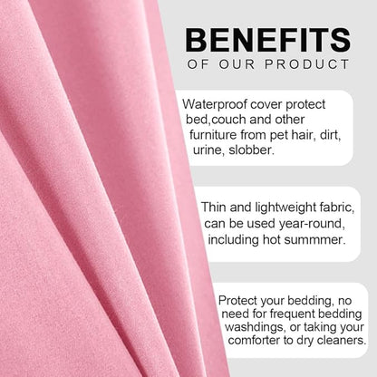 DUJUIKE Waterproof Bed Cover for Dog and Cats,Pet Hair Resistant Bed Sheet Cover, Protective Bed Liner Cover with 100% Waterproof Breathable Thin Fabric (Pink, Twin 63 * 90 inch)