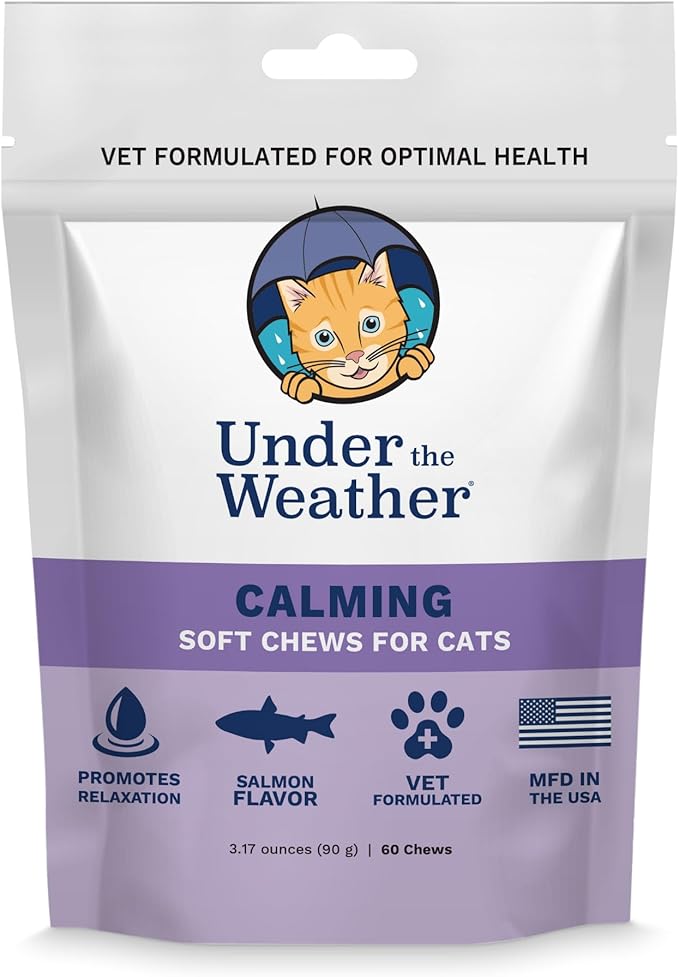Under the Weather Pets | Natural Calming for Cats, 60 Soft Chews |áIngredients Include Thiamine, Normal Nervous System Function | L-Theanine Relaxation, Sleep | L-Tryptophan an Converted to Serotonin