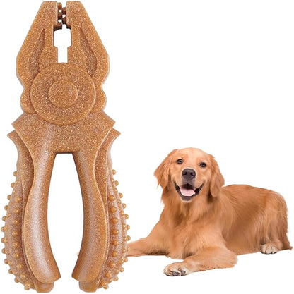 Dog Chew Toys for Aggressive Chewers, Medium & Large Dogs, Made of Real Pine Wood and Durable Food-Grade Nylon, with Tool Shape Design for Dental Cleaning and Long-Lasting Chewing (Brown-Pliers)