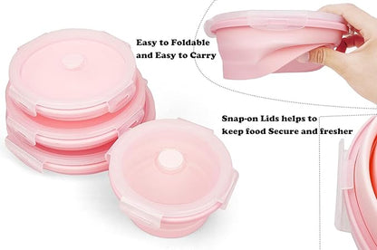 Joyinjojo Collapsible Dog Bowls with Lids, 2 Pack Portable Travel Dog Bowls for Small Medium Large Dogs, Silicone Foldable Outdoor Dog Cat Food Water Bowls for Camping Hiking Road Trip, Pink 40 oz