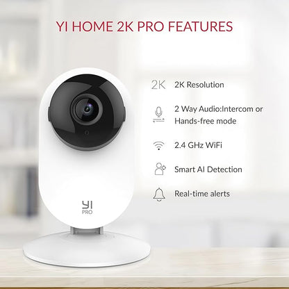YI Pro 2K Home Security Camera, 2.4Ghz Wired Indoor Camera with Person, Vehicle, Animal Smart Detection, Phone App, Compatible with Alexa and Google Assistant 2Packs