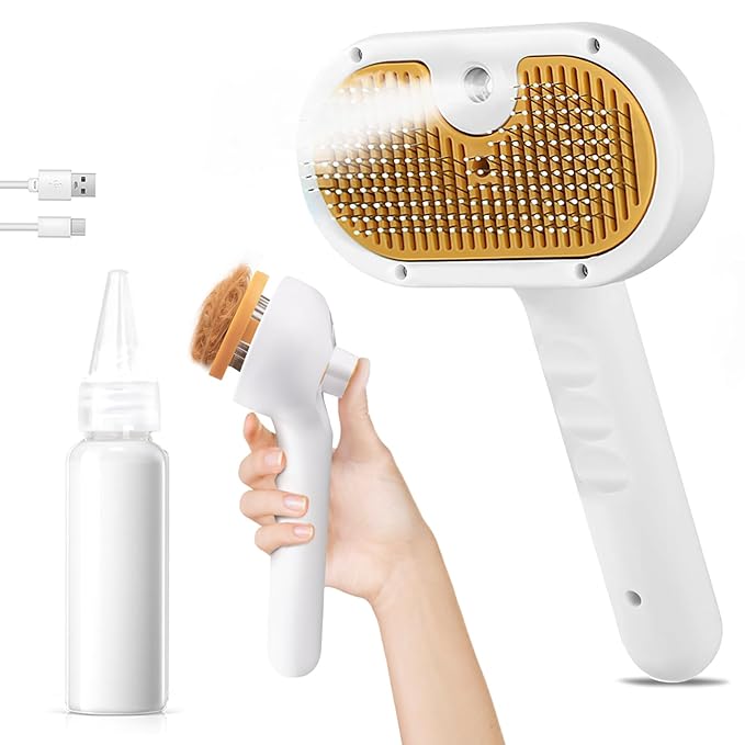 Pet Steam Brush for Dog & Cat – 3-in-1 Spray Hair Removal Comb – Steam for Shedding & Grooming – Water Brush for Long & Short Haired Pets – Spritz Defur Comb