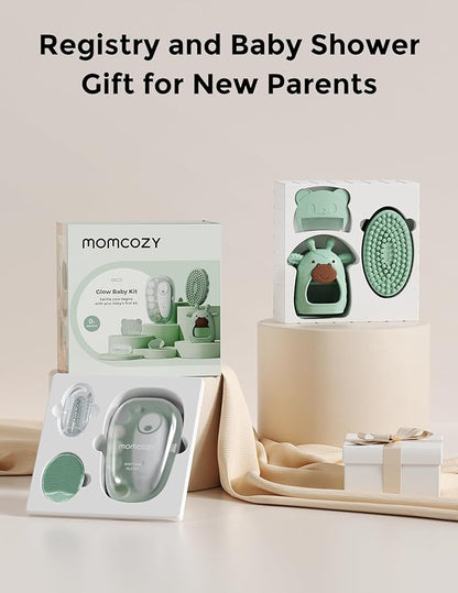 Momcozy Baby Kit, Baby Shower & Registry Essential Kit for Grooming & Cleansing Care, Includes Electric Nail File, Teether, Bath Brush, Cradle Cap Brush,Comb, Finger Toothbrush,Newborn Must-Have