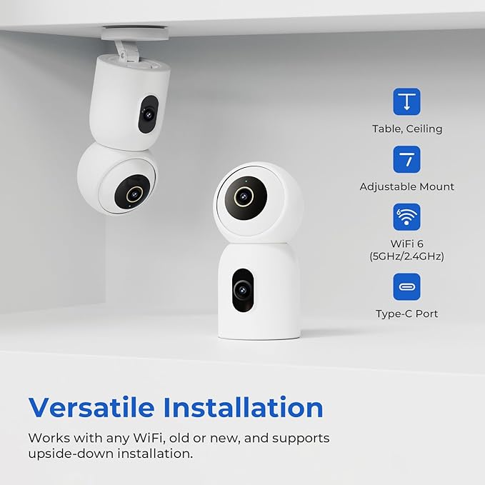 IMILAB C30 Dual 3K+3K Indoor Security Camera, 360° Pan Tilt Pet/Baby/Kid Camera, Room Cam w/Human & Pet Tracking, Smoke Detection, Color Night Vision, 5G WiFi Plug-in Cam, Wall Mount, No Monthly Fee