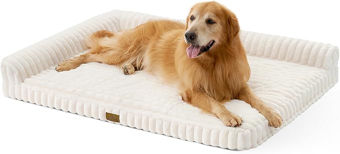 COZY KISS Extra Large Dog Bed, Faux Rabbit Fur Orthopedic Foam Dog Bed with Sides, Removable Washable Cover, Comfortable Pet Couch for Extra Large Dogs, Cream (48" L x 35" W x 7.5" Th)