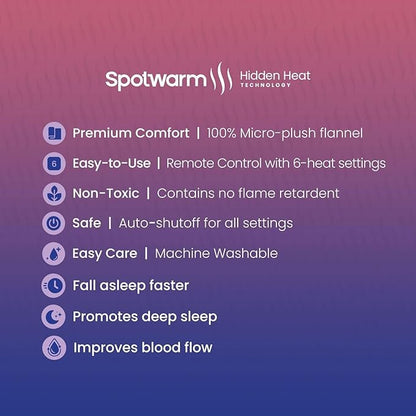 Hidden Heat Electric Foot of the Bed Warmer by SpotWarm; Wireless RF Remote, Microplush Flannel Mattress Warmer for Heated Feet. (King Size - 74" by 28")