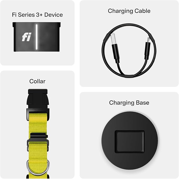 Fi New Series 3+ Smart Dog Tracker Collar [12 Month Membership Included] GPS Tracker for Dogs with Health & Behavior Monitoring, Escape Alerts, Waterproof, LED, Apple Watch Compatible (Yellow, Small)