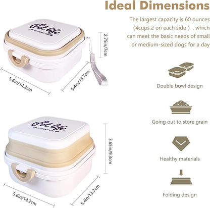 Collapsible Dog Bowls, Travel Food and Water Double Bowl for Cats & Dogs, 2-in-1 Portable BPA-Free Feeding Solution, Perfect for Traveling, Camping & Walking (S/ 60oz)
