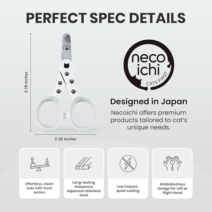 Necoichi Purrcision Feline Nail Clipper | Lever Principle Cat Nail Clipper | Butter-Smooth Cuts | Seki, Gifu Swordsmith Craftsmanship | Stainless Steel Cat Claw Trimmer for Indoor Cats (White)