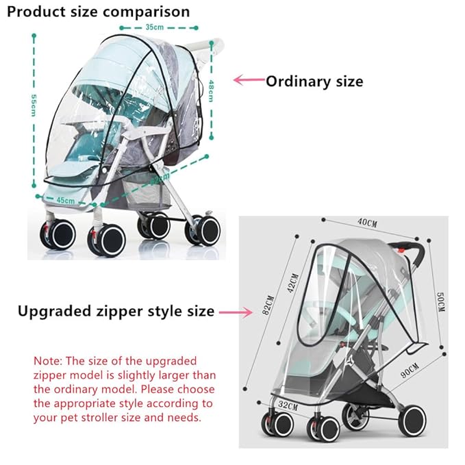 Unisize Pet Stroller Rain Cover - Foldable Clear Protection for Snow, Wind & Rain, Suitable for Various Stroller Models