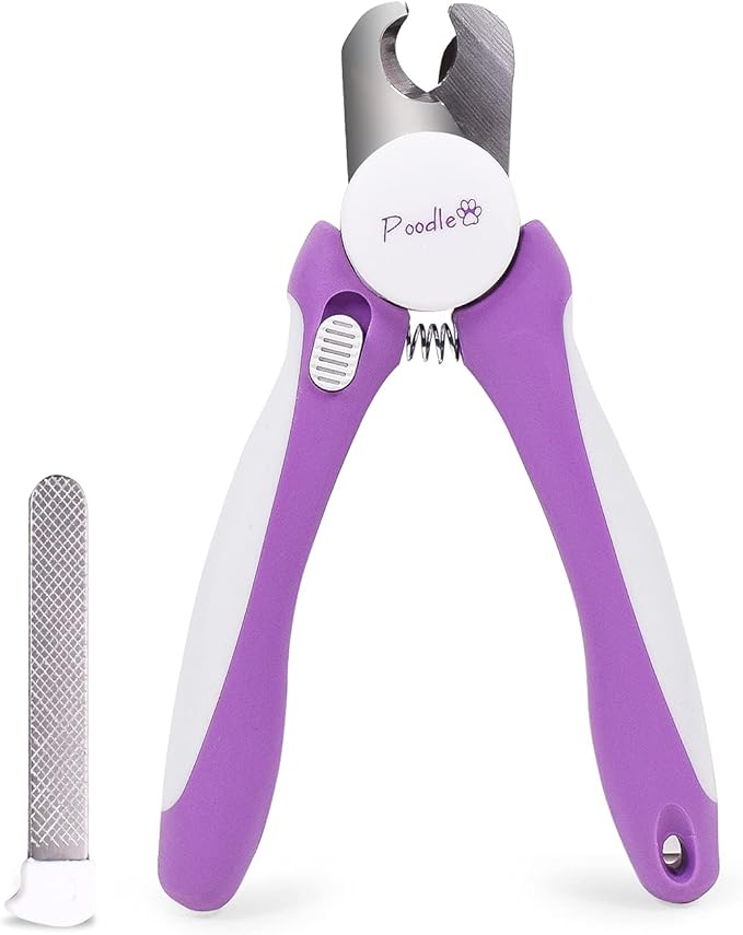 Professional Nail Clippers with Safety Guard for Dogs & Cats By Poodle Pet- Pet Grooming Clippers with Stainless Steel Blades for Smooth Cuts- Dog Nail Trimmers with Hidden File for Large Dogs