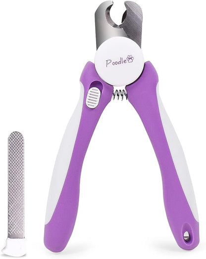 Professional Nail Clippers with Safety Guard for Dogs & Cats By Poodle Pet- Pet Grooming Clippers with Stainless Steel Blades for Smooth Cuts- Dog Nail Trimmers with Hidden File for Large Dogs