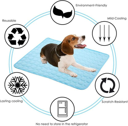 SOMOYA Dog Self Cooling Mat Pet Washable Cooling Pads Blanket Sleeping Kennel Mat,Ice Silk Sleep Mat Pad Non-Toxic Breathable Sleep Bed Beach for Large Dogs Cats (Blue, 27.5x19.7 in)