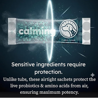PetCultures Calming Tribiotic Dog Supplement Powder – Supports Stress, L-Tryptophan, L-Theanine, and Gut-Brain Axis Balance - Made in USA (Trial Pack 10-Units)