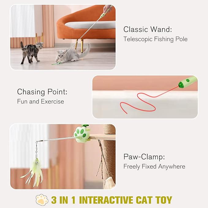 BEBOBLY 3-in-1 Retractable Cat Wand Toy for Indoor Cats Interactive Cat Feather Toys