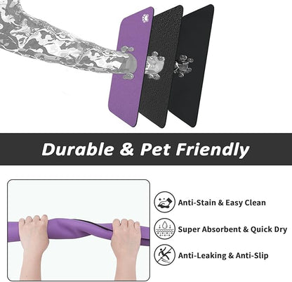 HotLive Dog Food Mat - Absorbent Cat Mat for Food and Water, No Stains Pet Feeding Bowl Mat, Easy to Clean Pet Placemats, Quick Dry Dog Water Dispenser Mat for Messy Drinkers | Paw Purple 18"x 28"