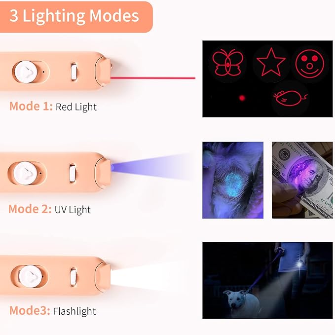 Gochanmon Cat Laser Toys, 2 in 1 Laser Pointer Cat Toys,Internative Cat Toys for Indoor Cats,3+5 Light Modes Cat Wand Toy, Retractable Cat Feather Toys, Long Range Kitten Toys,USB Rechargeable
