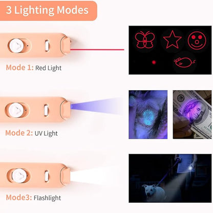 Gochanmon Cat Laser Toys, 2 in 1 Laser Pointer Cat Toys,Internative Cat Toys for Indoor Cats,3+5 Light Modes Cat Wand Toy, Retractable Cat Feather Toys, Long Range Kitten Toys,USB Rechargeable