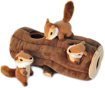 ZippyPaws Burrow- Interactive Dog & Puppy Toys for Boredom, Stimulating Pet Products to Keep them Busy, Hide & Seek Plush Dog Puzzles, Squeaky Toy for Enrichment, For Small & Medium Dogs- Chipmunk Log