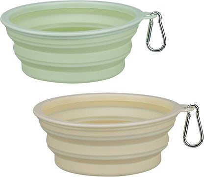 2-Pack, LeeRound Collapsible Dog Bowls, 22OZ Large Breed Travel Bowls with Carabiner Clip, Portable Silicone Food & Water Bowls for Beach, Hiking, Camping, Car, Pet Outdoor&Home Daily Use