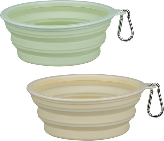 2-Pack, LeeRound Collapsible Dog Bowls, 22OZ Large Breed Travel Bowls with Carabiner Clip, Portable Silicone Food & Water Bowls for Beach, Hiking, Camping, Car, Pet Outdoor&Home Daily Use
