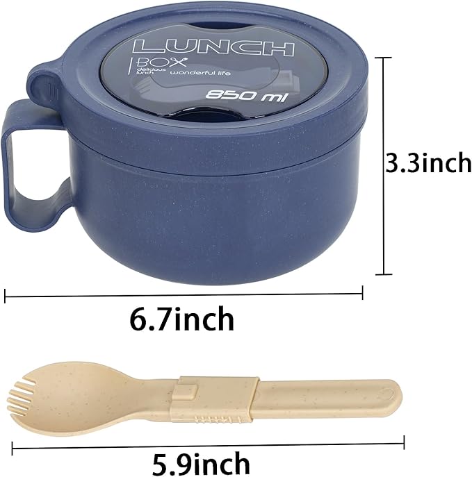 Unbreakable Microwave Soup Mugs with Lids and Handles,Microwave Ramen Bowl with Lid for Soup and Instant Noodles,Oatmeal, Gumbo, Salad,BPA Free (Sapphire Blue)