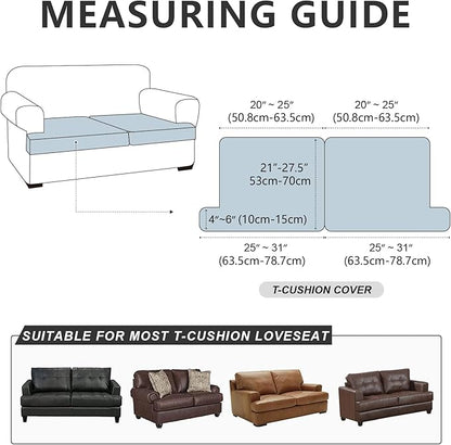 ANARACHON Leather Look Couch Cushion Covers Sofa Seat Slipcovers Sets Couches Furniture Protector for Sectional Armchair Loveseat Pets Kids Stretch Spandex Fabric (2 T-Cushion Loveseat, Black)