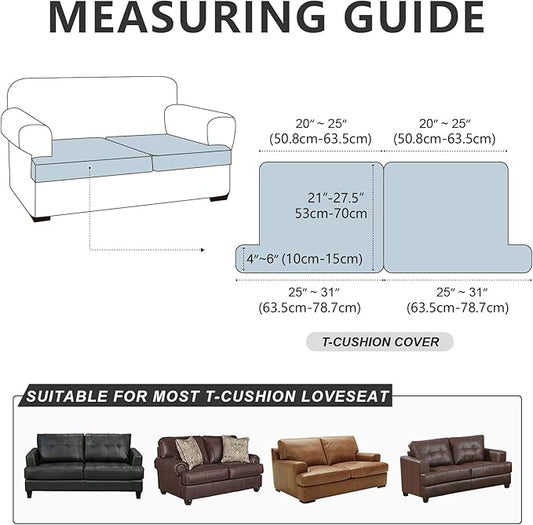 ANARACHON Leather Look Couch Cushion Covers Sofa Seat Slipcovers Sets Couches Furniture Protector for Sectional Armchair Loveseat Pets Kids Stretch Spandex Fabric (2 T-Cushion Loveseat, Black)